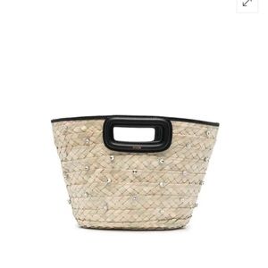Maje Palm Straw Bucket Bag with rhinestones and crossbody